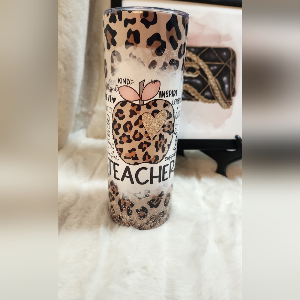 Leopard Print Teacher Tumbler. Hand Crafted - Picture 7 of 8